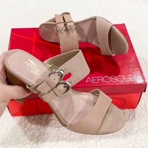 New Aerosoloes Nude Leather Sandals, tan shoes